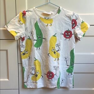 Mini Rodini White Tee with Yellow, Green & Red Cartoon Fruit Prints